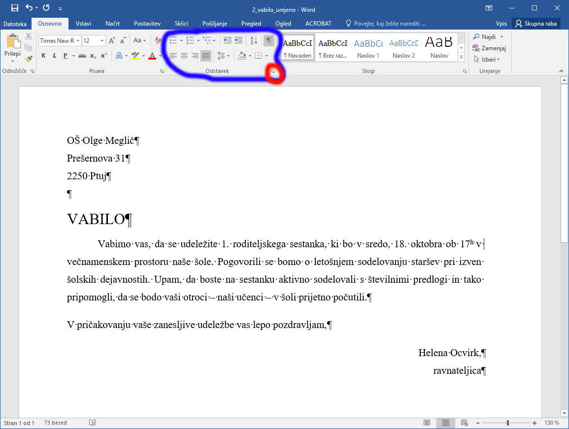Vaja 2 - oblikovanje odstavka