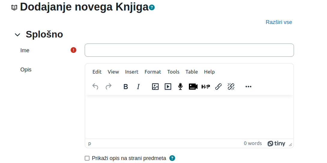 Knjiga naslov in napis