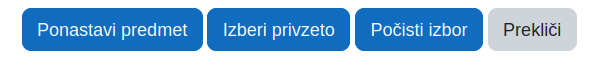 Izberi privzeto in Ponastavi predmet
