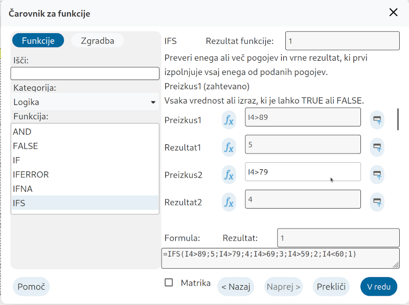 Čarovnik za fukcije IFS