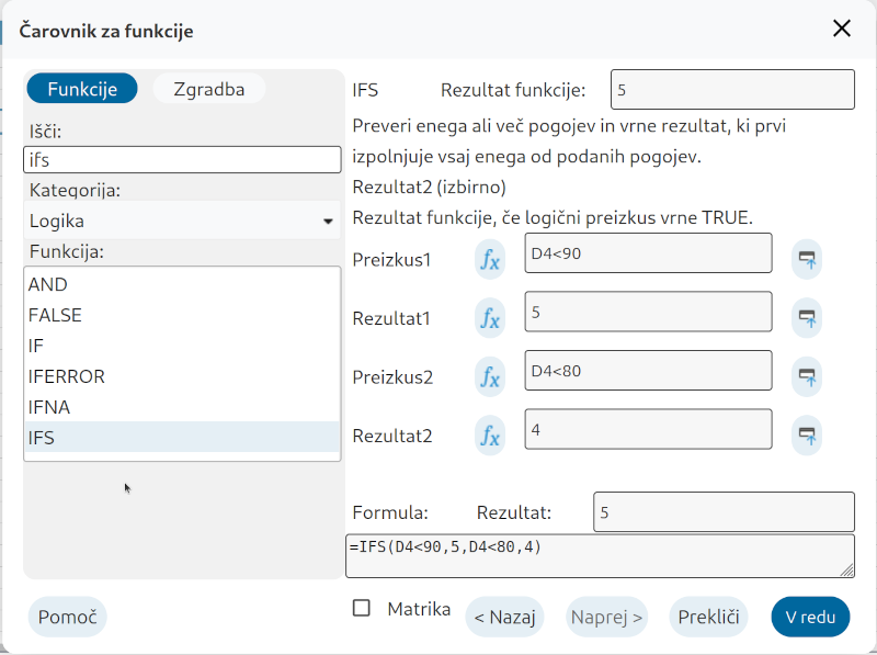 IFS funkcija